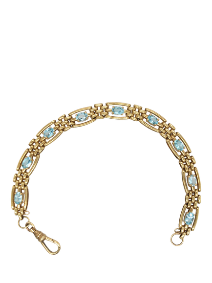 Pre-loved 9ct Yellow Gold 9-Stone Blue Topaz Gate Bracelet, Yellow Gold