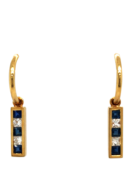 Pre-loved 18ct Yellow Gold Diamond and Sapphire Hoop Earrings, Yellow Gold
