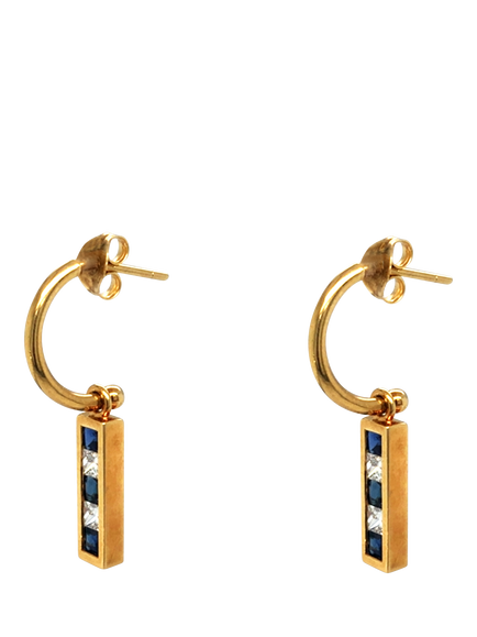 Pre-loved 18ct Yellow Gold Diamond and Sapphire Hoop Earrings - view 2, Yellow Gold
