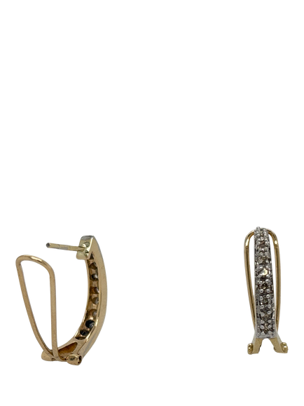 Pre-loved 9ct Yellow and White Gold Diamond Hoop Earrings - view 2, Yellow White Gold