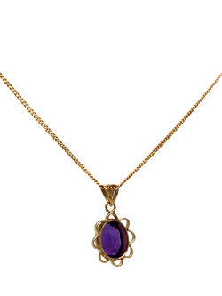 Pre-loved Yellow Gold Amethyst Curb Link Chain Necklace, Dated Birmingham 1978, Yellow Gold