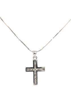 Pre-loved 9ct White Gold 16-Stone Diamond Cross Necklace, White Gold
