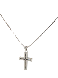 Pre-loved 9ct White Gold 16-Stone Diamond Cross Necklace - view 2, White Gold