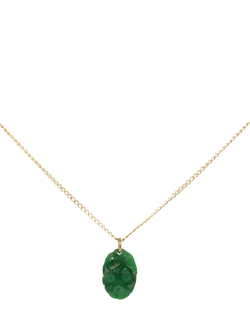 Pre-loved 9ct Yellow Gold Oval Carved Jade Pendant Necklace, Yellow Gold