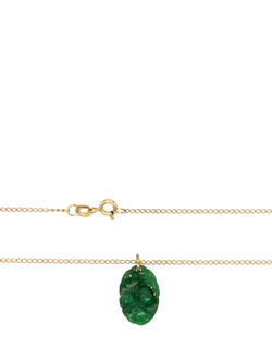 Pre-loved 9ct Yellow Gold Oval Carved Jade Pendant Necklace - view 2, Yellow Gold