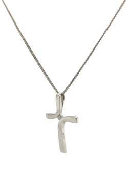 Pre-loved 9ct White Gold Single Stone Diamond Cross Pendant Necklace, White Gold