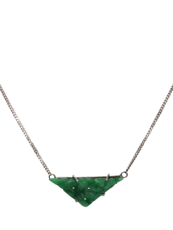 Pre-loved 9ct White Gold Triangular Carved Jade Pendant Necklace, White Gold