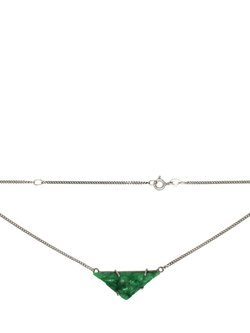 Pre-loved 9ct White Gold Triangular Carved Jade Pendant Necklace - view 2, White Gold