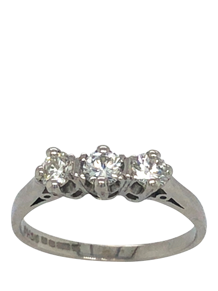 Pre-loved 18ct White Gold 3-Stone Diamond Ring, Dated Sheffield 1988, M - view 2, White Gold