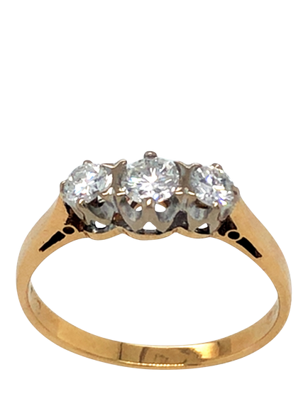 Pre-loved 18ct Yellow and White Gold Diamond Ring, Dated London 1975, P - view 2, Yellow White Gold