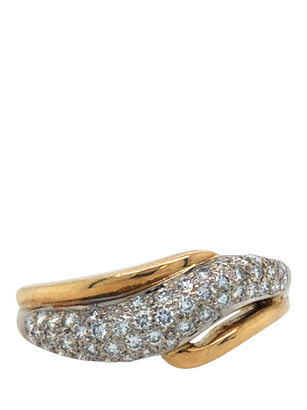 Pre-loved 18ct Yellow and White Gold Diamond Pave Cross Over Ring, Dated London 2000, O, Yellow White Gold