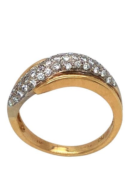 Pre-loved 18ct Yellow and White Gold Diamond Pave Cross Over Ring, Dated London 2000, O - view 2, Yellow White Gold