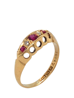 Pre-loved 18ct Yellow Gold Diamond and Ruby Ring, Dated Birmingham 1916, O 1/2 - view 2, Yellow Gold