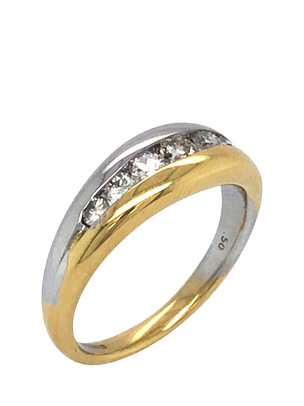 Pre-loved 18ct Yellow and White Gold Graduated Diamond Ring, N - view 2, Yellow White Gold