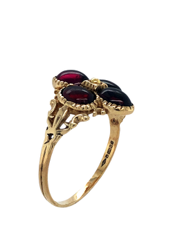 Pre-loved 9ct Yellow Gold Cabochon Garnet Cluster Ring, Dated London 1988, U - view 2, Yellow Gold
