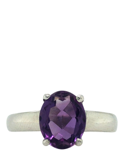 Pre-loved 9ct White Gold Single Stone Oval Amethyst Ring, N 1/2, White Gold