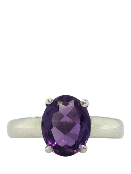 Pre-loved 9ct White Gold Single Stone Oval Amethyst Ring, N 1/2, White Gold