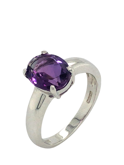 Pre-loved 9ct White Gold Single Stone Oval Amethyst Ring, N 1/2 - view 2, White Gold
