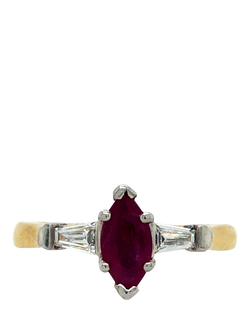 Pre-loved 18ct Yellow and White Gold Marquise-Cut Ruby and Diamond Ring, N, Yellow White Gold