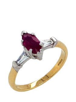 Pre-loved 18ct Yellow and White Gold Marquise-Cut Ruby and Diamond Ring, N - view 2, Yellow White Gold