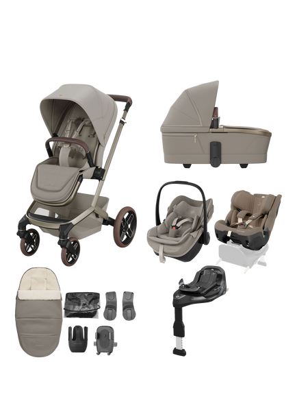 Maxi-Cosi Fame Pushchair, Carrycot, & Accessories with Pebble Slide Pro Car Seat, Pearl XL Slide Pro Car Seat & FamilyFix Slide Pro Base Bundle, Sapphire Sand, Sapphire Sand