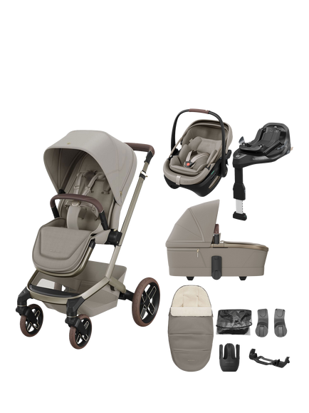 Maxi-Cosi Fame Pushchair, Carrycot, & Accessories with Coral Slide Pro Car Seat & FamilyFix Slide Pro Base Bundle, Sapphire Sand, Sapphire Sand