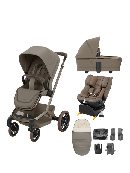 Maxi-Cosi Fame Pushchair, Carrycot, Emerald 360 Pro Car Seat & Accessories Bundle, Oak Truffle
