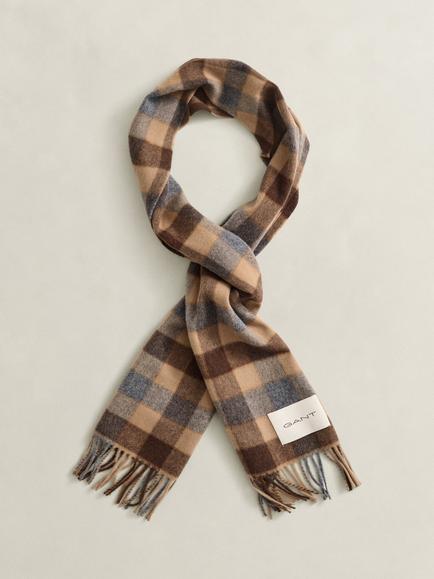 GANT Merino Wool Check Scarf, Warm Khaki, Warm Khaki