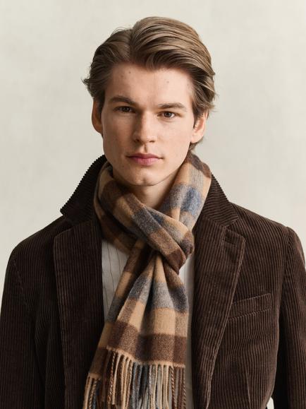 GANT Merino Wool Check Scarf, Warm Khaki - view 2, Warm Khaki
