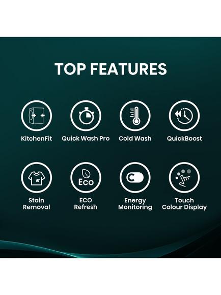 Hisense 5i Series WF5I9043BWFS KitchenFit Freestanding Washing Machine, 9kg Load, 1400rpm Spin, White - view 2, White
