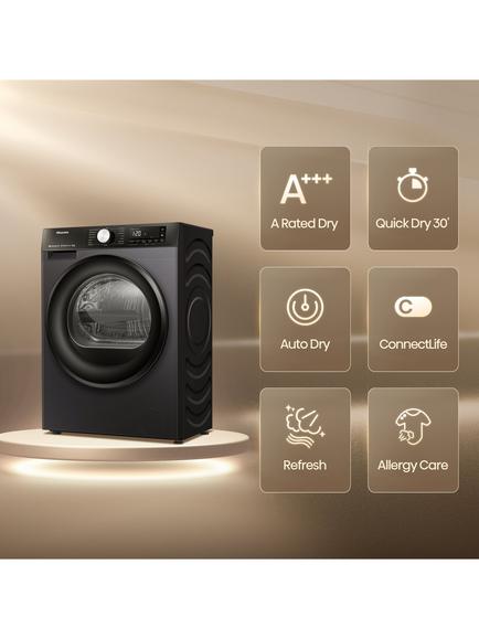Hisense 3S Series DH3S802BB3 Freestanding Heat Pump Tumble Dryer, 8kg Load, Black - view 2, Black