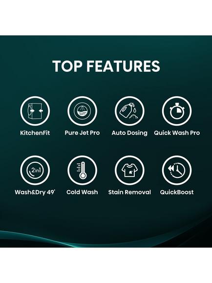 Hisense 5i Series WD5I1045BBQ KitchenFit Freestanding Washer Dryer, 10.5kg/6kg Load, 1400rpm Spin, Black - view 2, Black