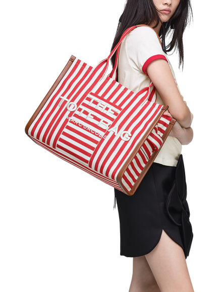 Marc Jacobs Large Stripe Tote Bag, True Red Multi - view 2, True Red Multi