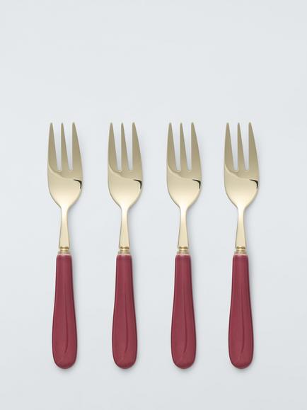John Lewis Ceramic Handle Stainless Steel Pastry Fork, Set of 4, Red, Red