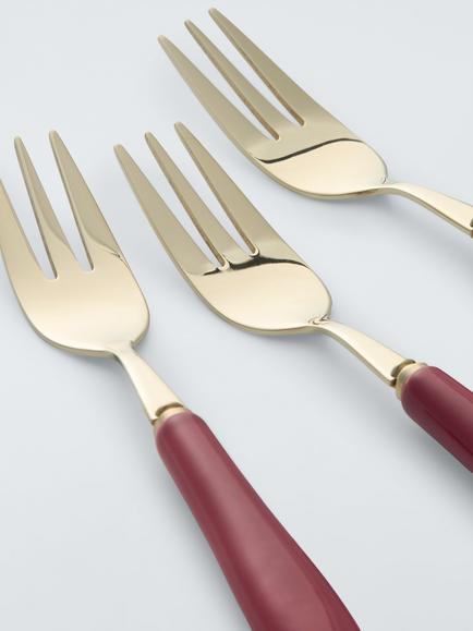 John Lewis Ceramic Handle Stainless Steel Pastry Fork, Set of 4, Red - view 2, Red