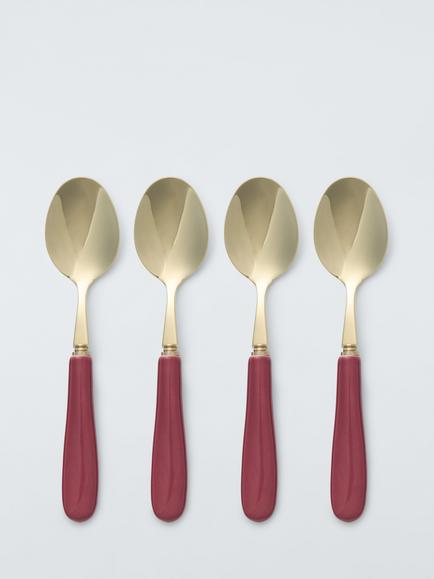 John Lewis Ceramic Handle Stainless Steel Teaspoon, Set of 4, Red, Red