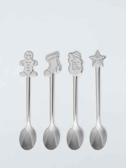 John Lewis Christmas Icon Handle Stainless Steel Teaspoon, Set of 4, Silver, Silver