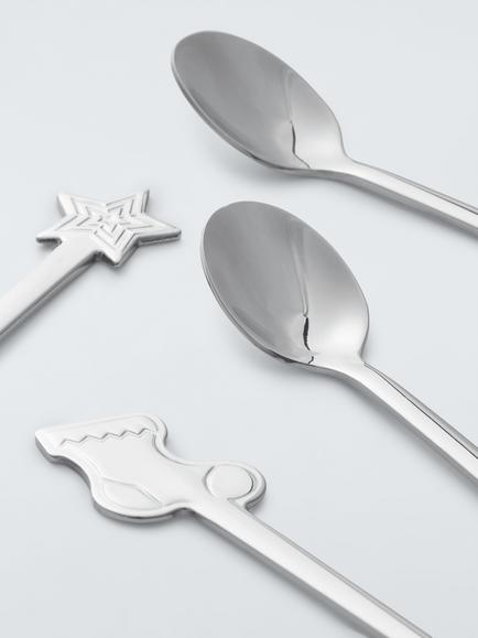 John Lewis Christmas Icon Handle Stainless Steel Teaspoon, Set of 4, Silver - view 2, Silver