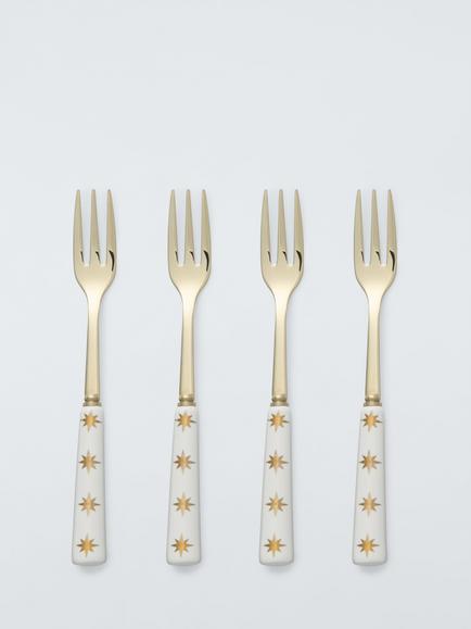 John Lewis Stars Ceramic Handle Stainless Steel Pastry Fork, Set of 4, White, White