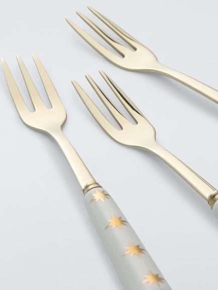 John Lewis Stars Ceramic Handle Stainless Steel Pastry Fork, Set of 4, White - view 2, White
