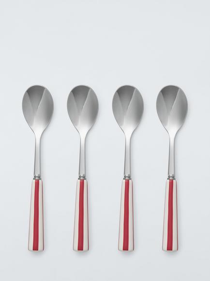 John Lewis Striped Ceramic Handle Stainless Steel Teaspoon, Set of 4, Red, Red