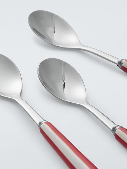 John Lewis Striped Ceramic Handle Stainless Steel Teaspoon, Set of 4, Red - view 2, Red