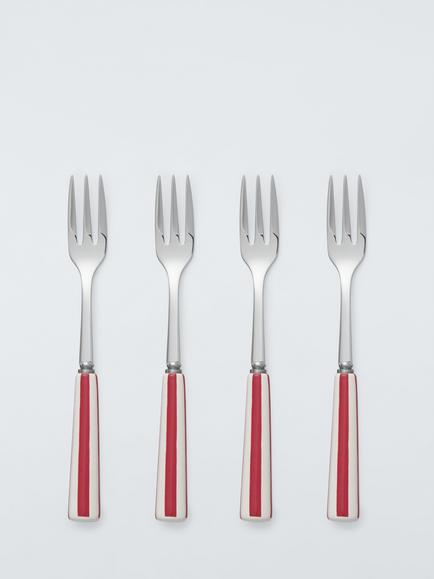 John Lewis Striped Ceramic Handle Stainless Steel Pastry Fork, Set of 4, Red, Red