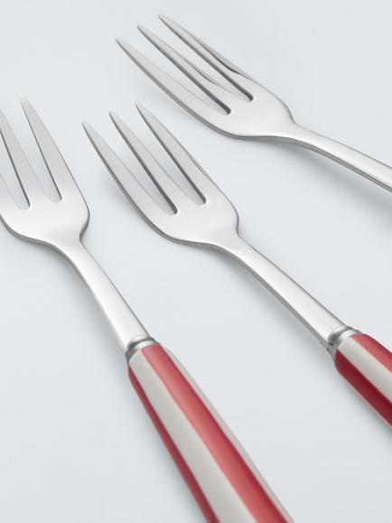 John Lewis Striped Ceramic Handle Stainless Steel Pastry Fork, Set of 4, Red - view 2, Red