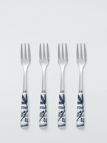 John Lewis Bloem Ceramic Handle Stainless Steel Pastry Forks, Set of 4, Blue, Blue