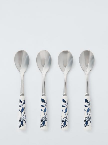 John Lewis Bloem Ceramic Handle Stainless Steel Teaspoons, Set of 4, Blue, Blue