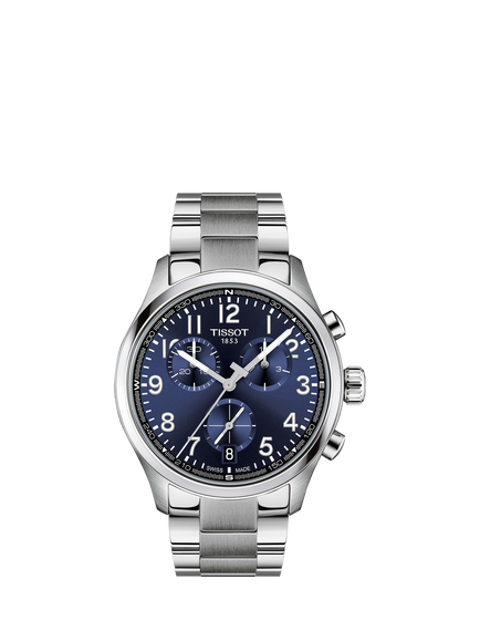Tissot T1164171104200 Men's Chrono L Round Bracelet Strap Watch, Blue/Silver, Blue/Silver