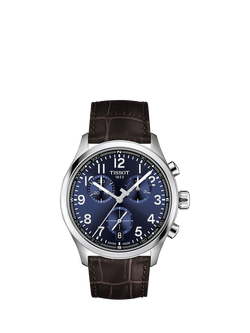 Tissot T1164171604200 Men's Chrono L Round Leather Strap Watch, Blue/Brown, Blue/Brown