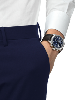 Tissot T1164171604200 Men's Chrono L Round Leather Strap Watch, Blue/Brown - view 2, Blue/Brown