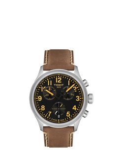 Tissot T1164171605201 Men's Chrono L Round Leather Strap Watch, Black/Brown, Black/Brown